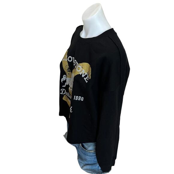 Yellowstone Dutton Ranch Black Cropped Sweatshirt LARGE Oversize Crew Fleece NEW - Picture 2 of 4